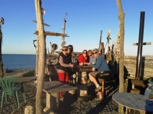 The eclectic "Tsunami Bar" on the beach at Clive.