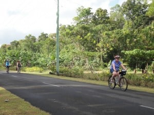 Cycling up hot jungle roads.