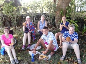 A very welcome coconut and pawpaw stop.....it was very hot biking!