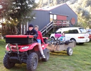 Our two injured and very knackered women get a lift back on the quad bike.